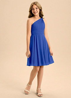 Azazie Charlize Junior Vestido de Azul Real de Gasa de Corte en A con Plisado image3