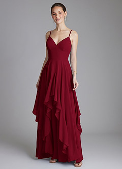 Azazie Zaina Bridesmaid Dresses Burgundy A-Line Chiffon Dress image4