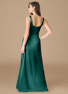 Azazie Joyce Bridesmaid Dresses Pine A-Line Side Slit Metallic Satin Dress image2