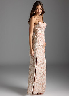 Azazie Mai Abiti da Damigella Abito Tubino in Chiffon Plissettato Pink Fern Floral image3