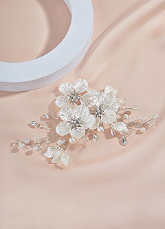 front White Floral And Pearl Crystal Hair Clip