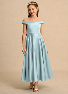 Azazie Teeny Girls Formal Sukienki dla dziewczynek sypiących kwiaty Linia A Pofałdowany Matowy satynowy Długość kostki Sukienka image6