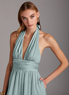 Azazie Oli Robes de demoiselle d'honneur Combinaison en Satin extensible Plissée Verre De Mer image6