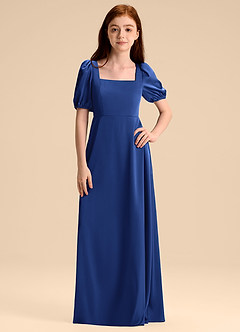 Azazie Briar Junior Royal Blue A-Line Bow Stretch Satin Dress image6