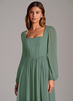 Azazie Maree Bridesmaid Dresses Eucalyptus A-Line Corset Chiffon Dress image7