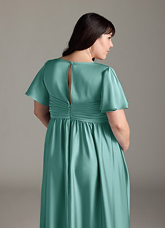 Azazie Verna vestidos de dama de honor de maternidad Vestido de Corte En A Volante Hasta el suelo Satén Elástico image10