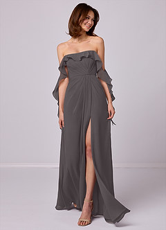 Barbie ♥ Azazie Bridesmaid Dresses Steel Grey A-Line Off the Shoulder Chiffon Convertible Dress image1