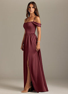 Azazie Calianna Bridesmaid Dresses Merlot A-Line Off the Shoulder Stretch Satin Convertible Dress image6