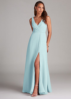 Azazie Nelly Bridesmaid Dresses Sea Glass A-Line Pleated Chiffon Dress image1