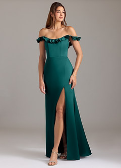Azazie Callie Bridesmaid Dresses Peacock A-Line Ruched Stretch Satin Convertible Dress image5