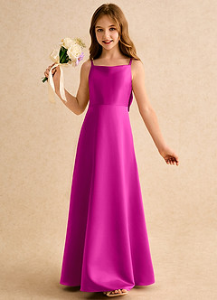 Azazie Joella Girls Formal Flower Girl Klänningar Klänning A-Line i Matt satäng Plisserad image3