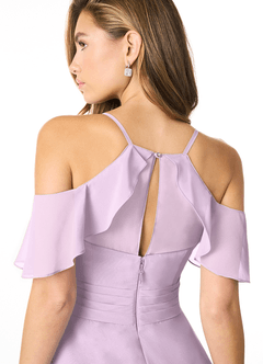 Azazie Dakota Brautjungfernkleider A-Linie V-Hals Gefaltet Chiffon Kleid Frostiges Flieder image5