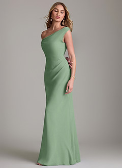 Azazie Emerson Bridesmaid Dresses Matcha Sheath Off the Shoulder Chiffon Dress image6