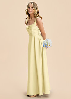 Azazie Azaria Junior Lemon Sorbet A-Line Pleated Stretch Satin Dress image4