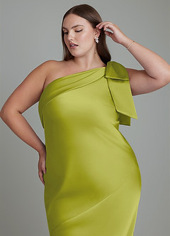 Azazie Yuanna Brudtärnklänningar Klänning av Sjöjungfru i Stretch Satin One-shoulder Citrongräs image10