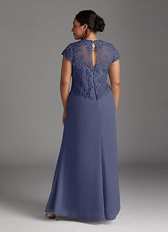 Azazie Junie Mère de la mariée Robes Robe Trapèze en Mousseline de soie Dentelle Bleu Orageux image8