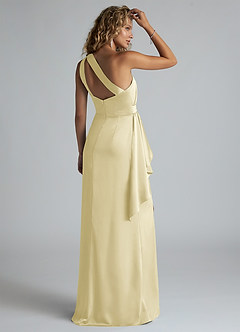 Azazie Maive Final Sale Lemon Sorbet Sheath Ruched Stretch Satin Dress image3