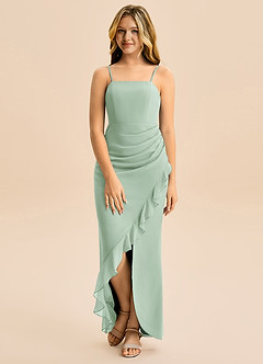 Azazie Buzzy Junior Agave Sheath Pleated Chiffon Dress image4