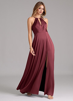 Azazie Evalleen Brautjungfernkleider A-Linie Plissee Stretch-Satin Kleid Merlot image5