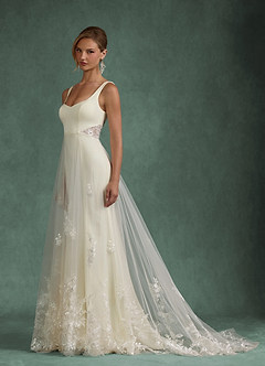 Azazie Ebony Wedding Dresses Cream A-Line Sequins Crepe Back Satin Dress image3