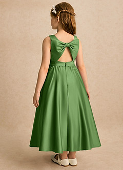 Azazie Karlie Flower Girl Dresses Basil A-Line Pleated Matte Satin Dress image3