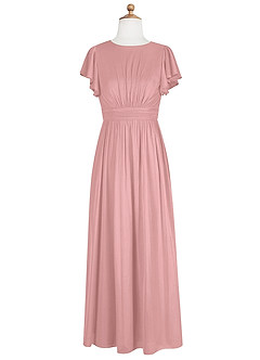 Azazie Mosley Junior Vestido de Rosa Polvorienta de Malla de Corte En A con Volante image7