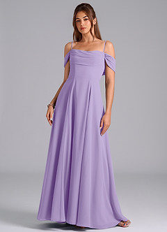 Azazie Almina Robes de demoiselle d'honneur Robe Trapèze Convertible en Mousseline de soie Épaule décolletée Lilas image4