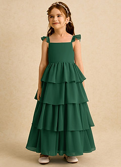 Azazie Boba vestidos de niña de las flores Vestido de Verde Oscuro de Gasa de Corte En A con Escote Cuadrado image4