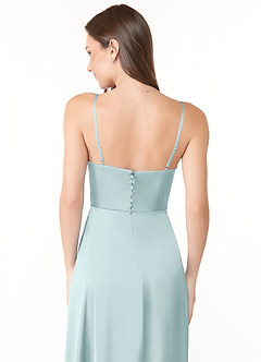 Azazie Halsey Brautjungfernkleider Etui Seitliche Cut-Outs Stretch-Satin Kleid Nebel image3