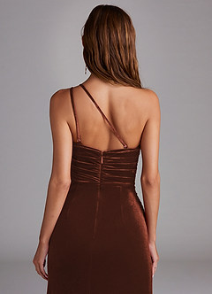 Azazie Eren Jurken voor bruidsmeisjes Jurk van flueel met Kolom One-Shoulder Terracotta image2