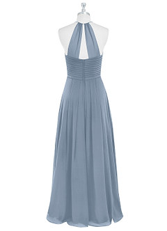 Azazie Ginger Bridesmaid Dresses Dusty Blue A-Line Halter Pleated Chiffon Dress image7