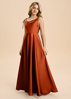 Azazie Popsy Junior Paprika A-Line Bow Stretch Satin Dress image6