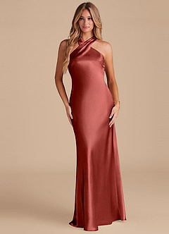 Azazie Doretta Bridesmaid Dresses Terracotta Mermaid Bow Metallic Satin Dress image1