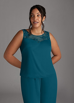 Azazie Frances Mother of the Bride Dresses Ink Blue Jumpsuit/Pantsuit Scoop Mesh Dress image10