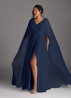 Azazie Isa Mother of the Bride Dresses Dark Navy A-Line V-Neck Pleated Chiffon Dress image10