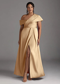 Azazie Milton Mother of the Bride Dresses Champagne A-Line Pleated Stretch Satin Dress image9