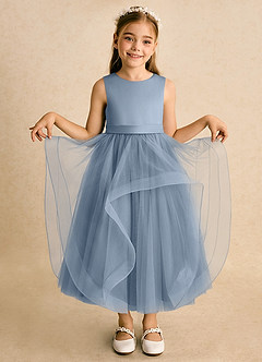 Azazie Vana Flower Girl Dresses Dusty Blue Ball-Gown Bow Tulle Dress image2
