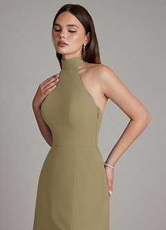 Azazie Myra Brautjungfernkleider Eine Linie Hoher Kragen Chiffon Kleid Moosgrün image3