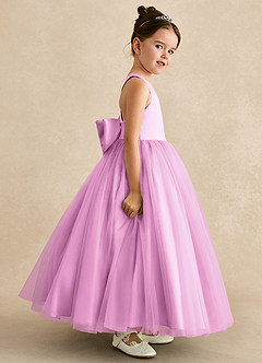 Azazie Peanut Blumenmädchenkleider A-Linie Riemen Tüll Kleid Bonbonrosa image3