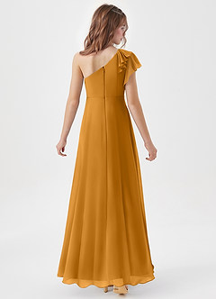 Azazie Arabella Junior Robe Trapèze en Mousseline de soie Rayé Caramel écossais image6