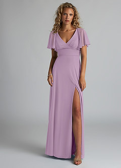 Azazie Induh Bridesmaid Dresses Wisteria A-Line Flutter V-neck Mesh Dress image2