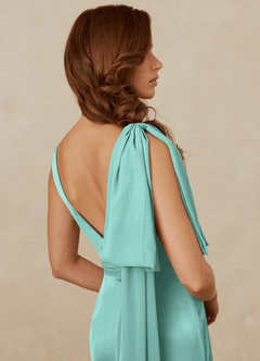Christian Siriano Bridal for Azazie 1011 Brautjungfernkleider Meerjungfrau-Linie Schleifen Stretch-Satin Kleid Aqua image10