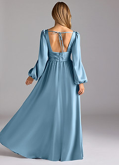 Azazie Norah Bridesmaid Dresses Steel Blue A-Line Stretch Satin Dress image2