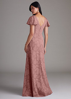Azazie Soren Vestidos de damas de honor Vestido de Rosa Polvorienta de Devorado Floral de Corte en A con Plisado image3