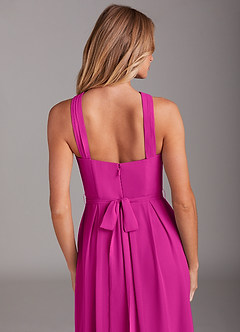 Azazie Dixie Bridesmaid Dresses Fuchsia A-Line Halter Pleated Chiffon Dress image6
