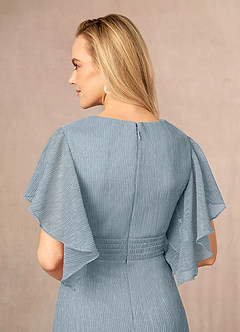 Azazie Mollina Mother of the Bride Dresses Dusty Blue A-Line Ruffle Flutter Sleeve Metallic Mesh Dress image5