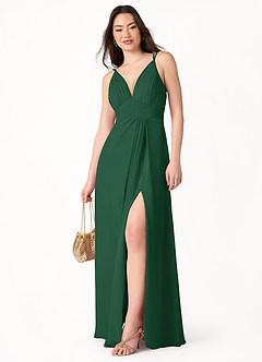 emerald green dress v neck Sheer-Bodice Prom Dress with Glitter main image 1