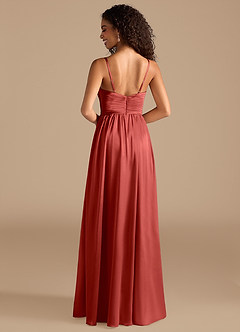 Azazie Alia Bridesmaid Dresses Rust A-Line Pleated Metallic Satin Dress image4