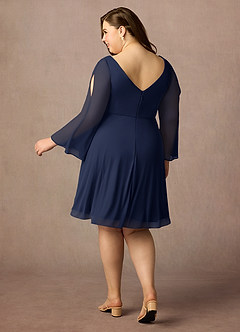 Azazie Teraso 신부의 어머니 드레스 A라인 망사 무릎 길이 드레스 image2