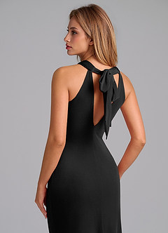 Azazie Doretta Vestidos de damas de honor Vestido de Negro de terciopelo de Corte Sirena con Plisado image2